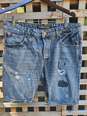 Superdry Men's Washed Black Distressed Denim Shorts